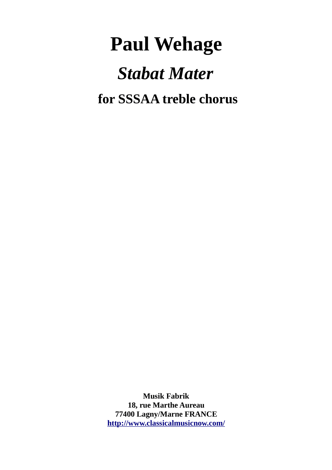 Stabat Mater for SSSAA treble chorus