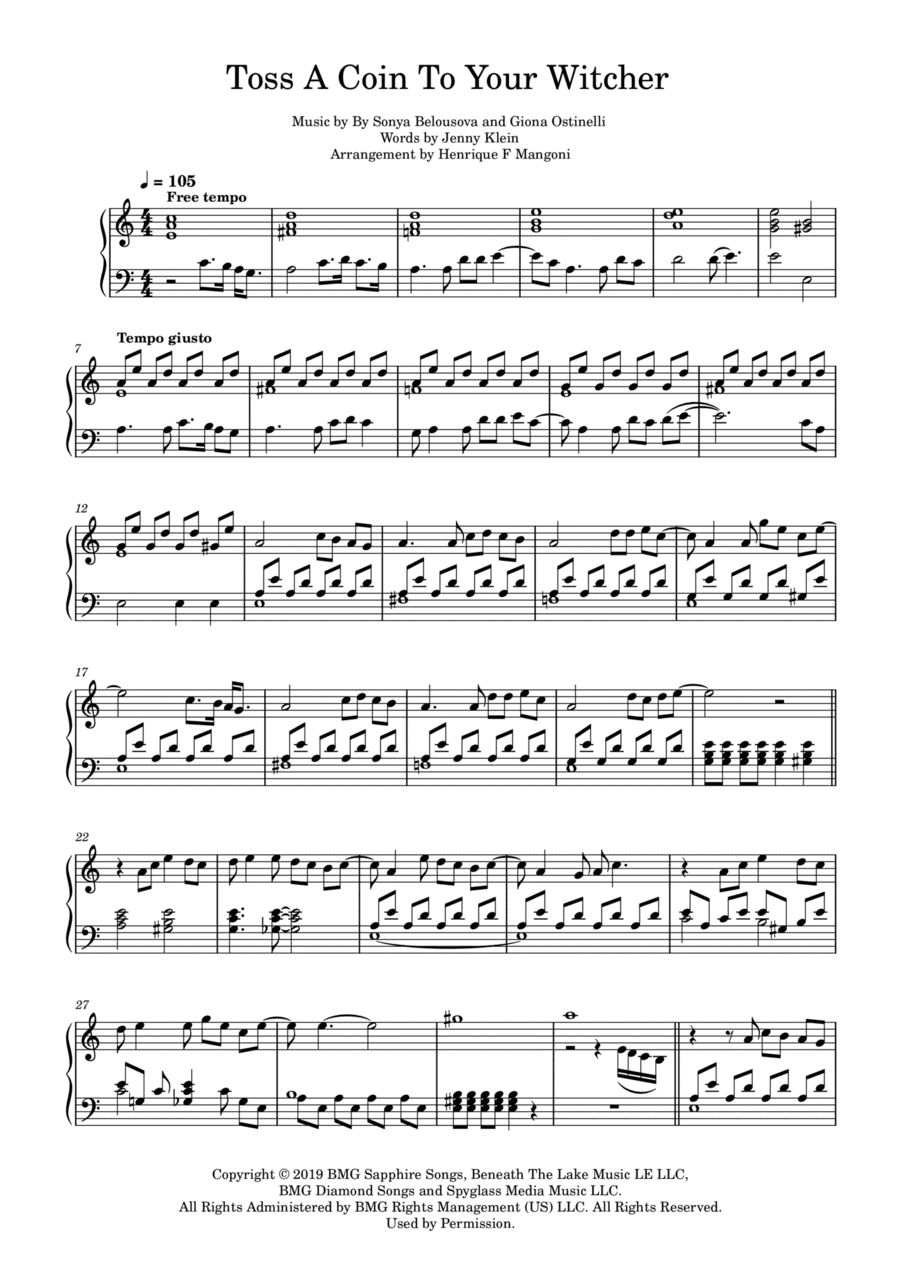 Toss A Coin To Your Witcher (arr. Henrique F Mangoni)