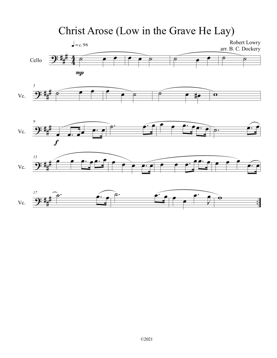 Christ Arose (Low in the Grave He Lay) for solo cello (arr. B. C. Dockery)