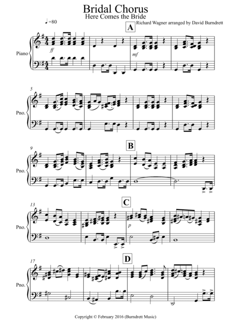 Bridal Chorus "Here Comes The Bride" for Piano Solo (arr. David Burndrett)