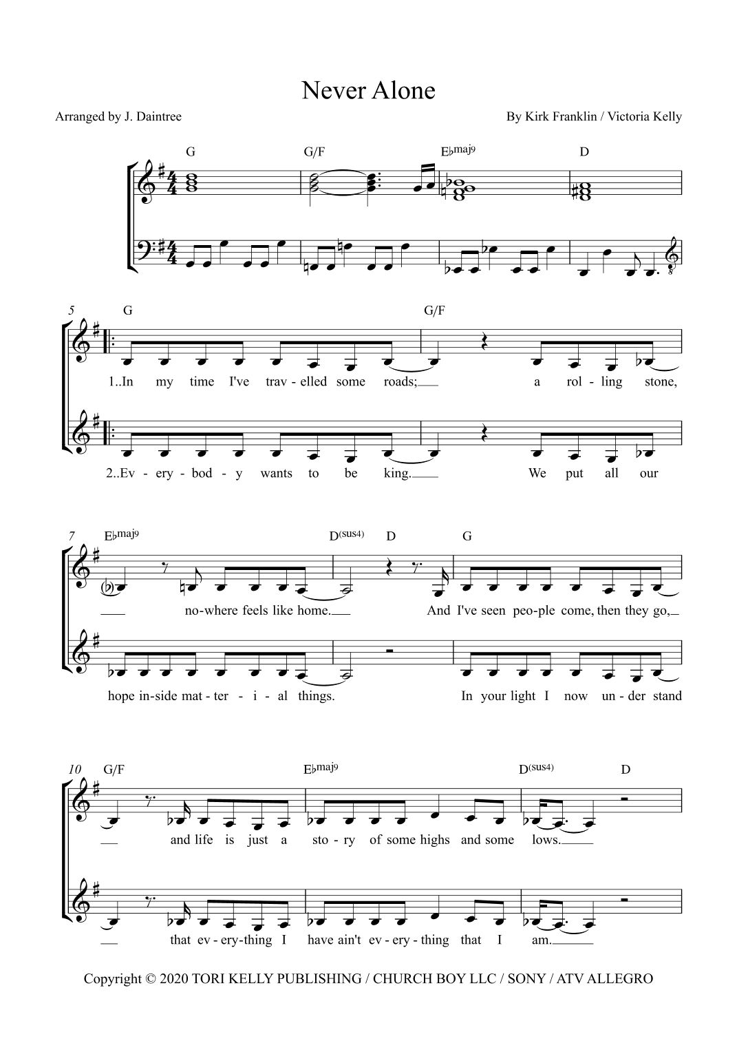 Never Alone (arr. J. Daintree)