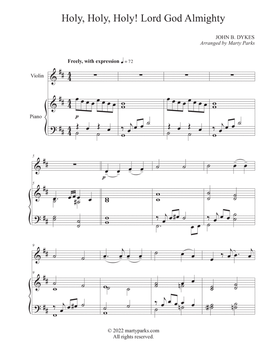 Holy, Holy, Holy! Lord God Almighty (Violin-Piano) (arr. Marty Parks)