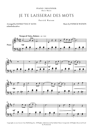 Je Te Laisserai Des Mots (arr. Danilo "Daca" Alves)