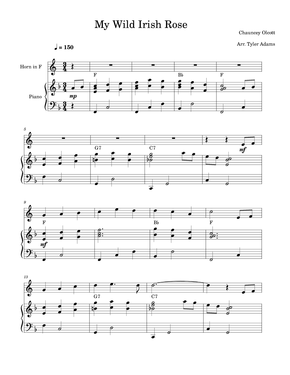 My Wild Irish Rose (F Horn and Piano) (arr. Tyler Adams)