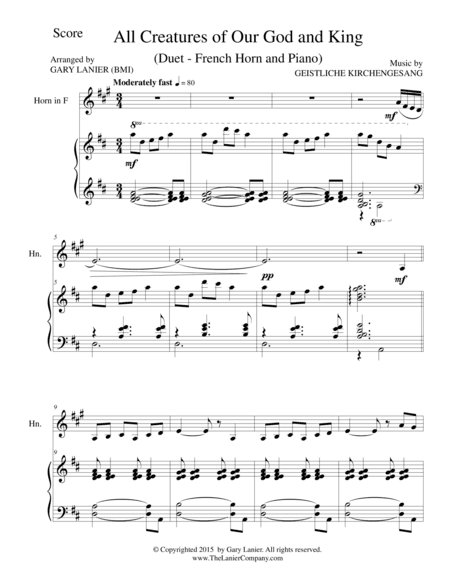 ALL CREATURES OF OUR GOD AND KING (Duet – French Horn and Piano/Score and Parts) (arr. Gary Lanier)