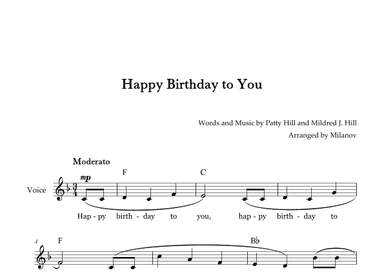 Happy Birthday to You |  Lead Sheet |  F Major (arr. Milanov)