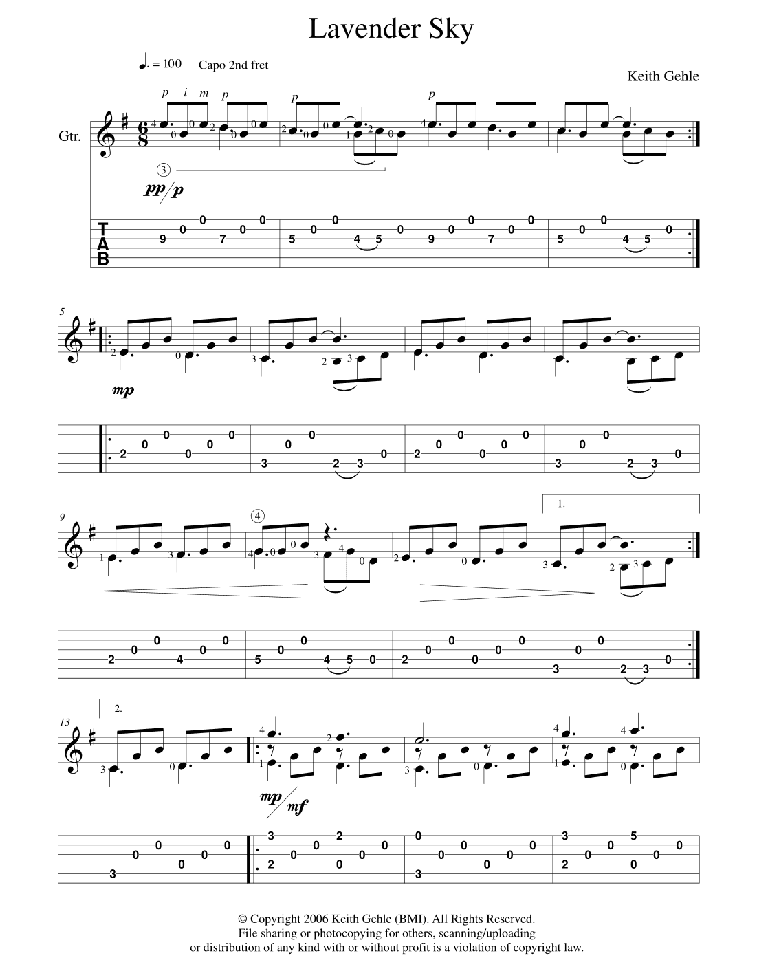 "Lavender Sky" for solo classical fingerstyle guitar (+ TAB)