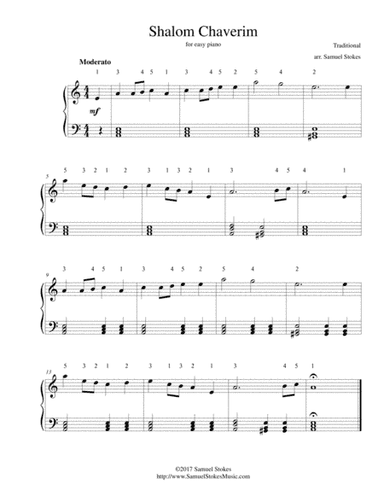 Shalom Chaverim (Farewell, Good Friends) - for easy piano (arr. Samuel Stokes)