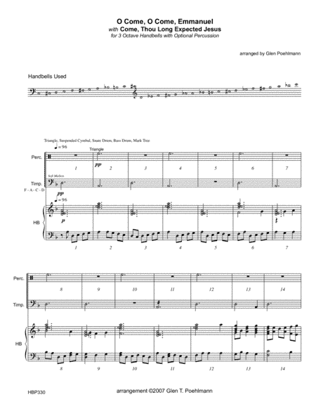 O COME O COME EMMANUEL/COME THOU LONG-EXPECTED JESUS - 3 octave HANDBELLS (arr. Glen Poehlmann)