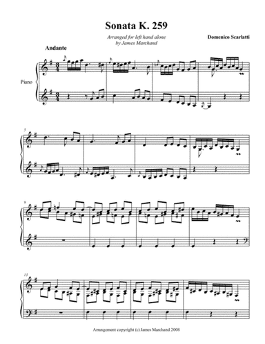 Scarlatti Sonata K259 arr. for left hand alone (arr. James Marchand)