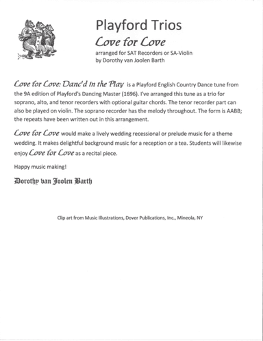 Playford Trios: Love for Love (arr. Dorothy van Joolen Barth)