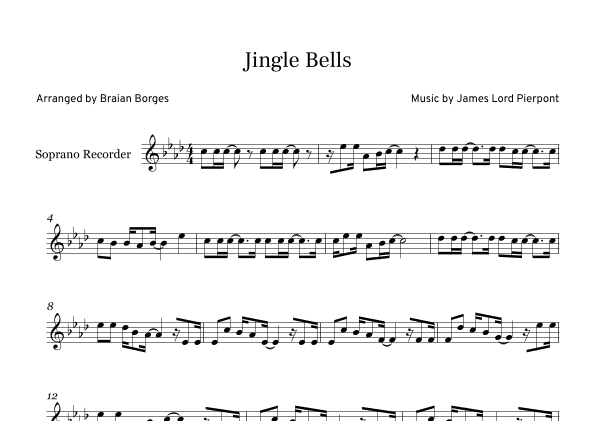 Jingle Bells in Ab major, For Soprano Recorder (arr. Braian Borges)