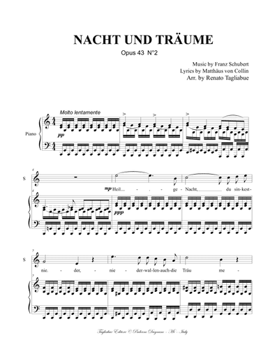 NACHT UND TRÄUME - Opus 43 N°2 - Arr. for Mezzosoprano and Piano (arr. Renato Tagliabue)