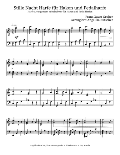 Stille Nacht - Arrangement für Harfe Solo (arr. Angelika Kutscher)