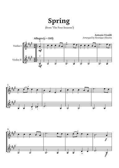 Spring from "The Four Seasons" (Violin Duet) - Beginner Level (arr. Henrique Oliveira)
