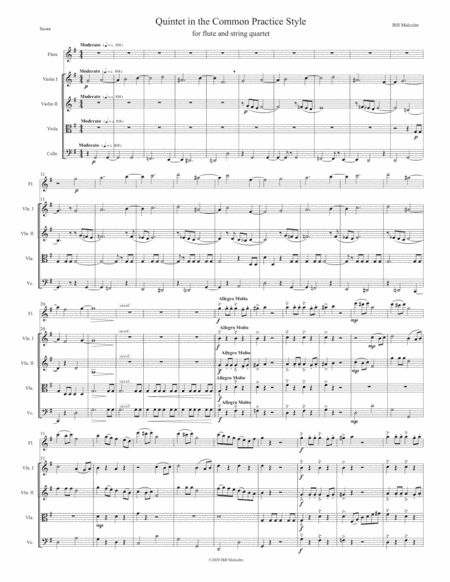 Quintet in the Common Practice Style for flute and string quartet