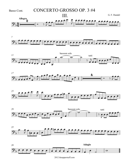 Concerto Grosso Op. 3 #4 Movement III. (arr. theupperstaff.com)