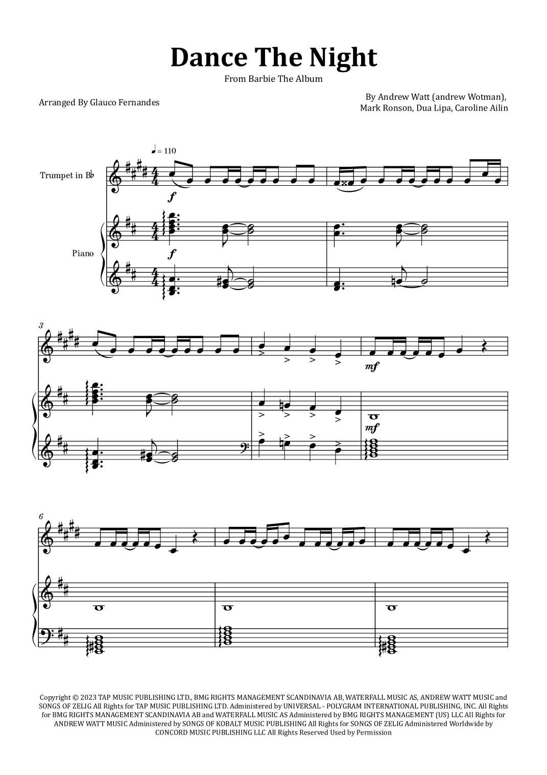 Dance The Night (arr. Glauco Fernandes)