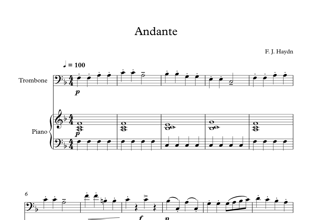 Andante (Surprise Symphony) - Franz Joseph Haydn (Trombone + Piano) (arr. Digital Book Music)