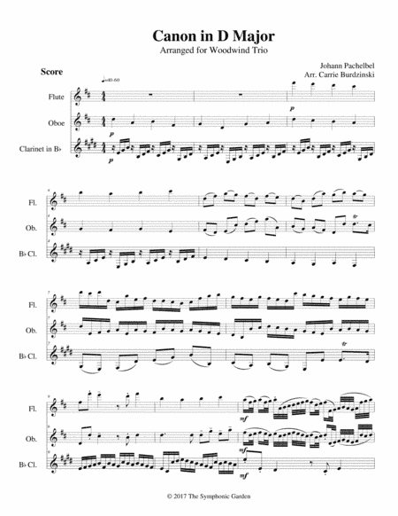 Pachelbel's Canon in D Major - woodwind trio (flute, oboe, clarinet) (arr. C. Burdzinski)