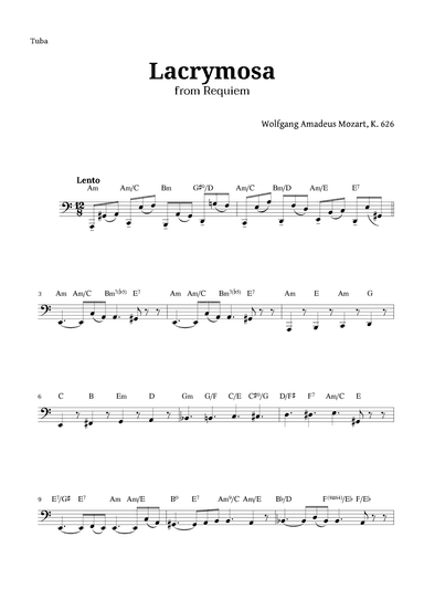 Lacrymosa from Requiem by Mozart for Tuba (arr. Langanho)