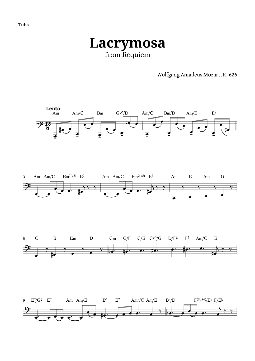 Lacrymosa from Requiem by Mozart for Tuba (arr. Langanho)
