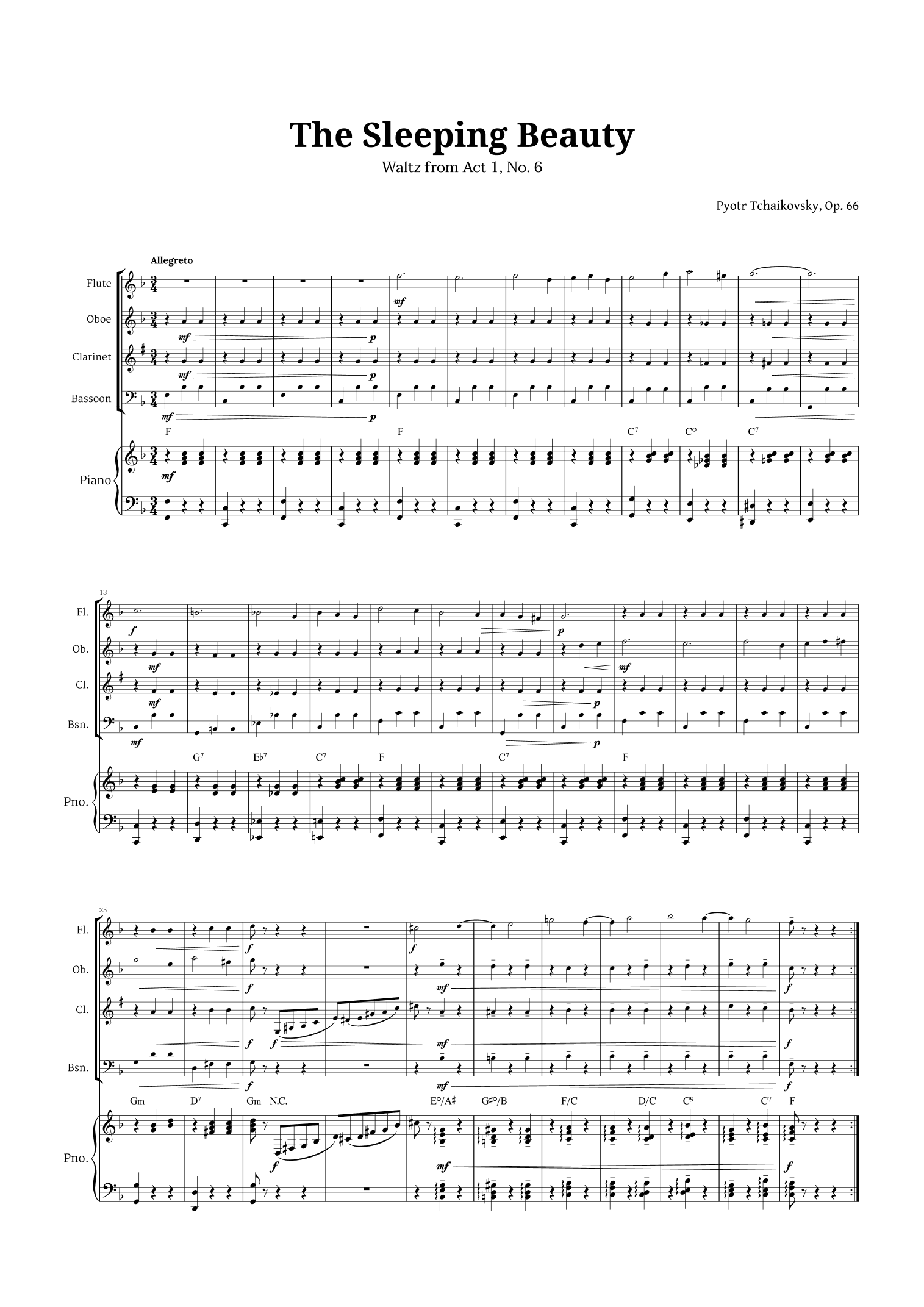 The Sleeping Beauty Waltz for Woodwind Quartet and Piano (arr. Langanho)
