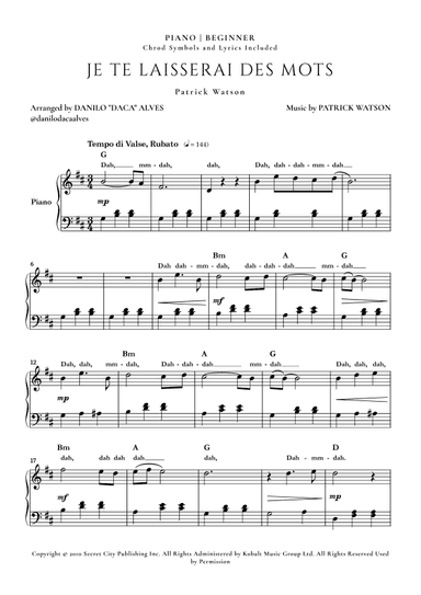 Je Te Laisserai Des Mots (arr. Danilo "Daca" Alves)