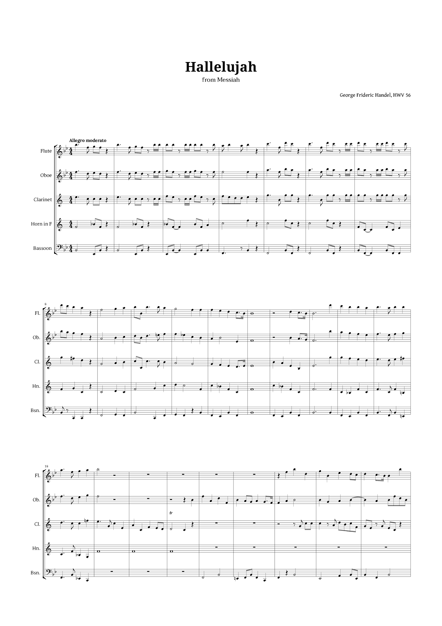 Hallelujah by Handel for Woodwind Quintet (arr. Langanho)