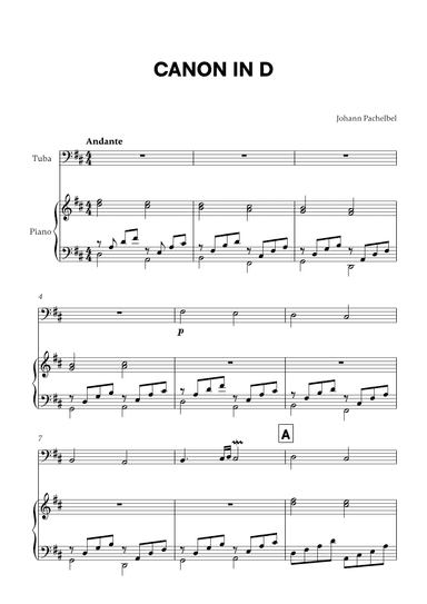 Canon in D (for Tuba and Piano) (arr. Cadenza Editions)