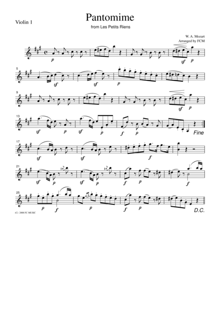 Mozart Pantomime from Les Petits Riens, for string quartet, CM016 (arr. FCMUSIC)