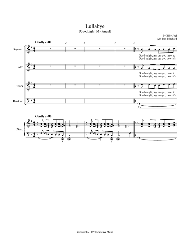 Lullabye (goodnight, My Angel) (arr. Ben Pritchard)