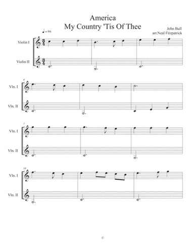 My Country 'Tis Of Thee-America For Violin And Viola (arr. Neal Fitzpatrick)