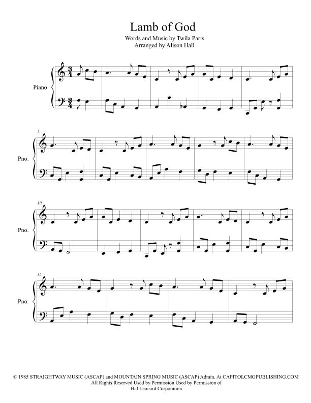 Lamb Of God (arr. Alison Hall)