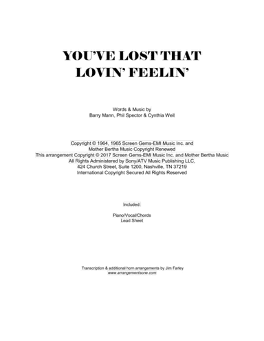 You've Lost That Lovin' Feelin' (arr. Jim Farley www.arrangementsone.com)