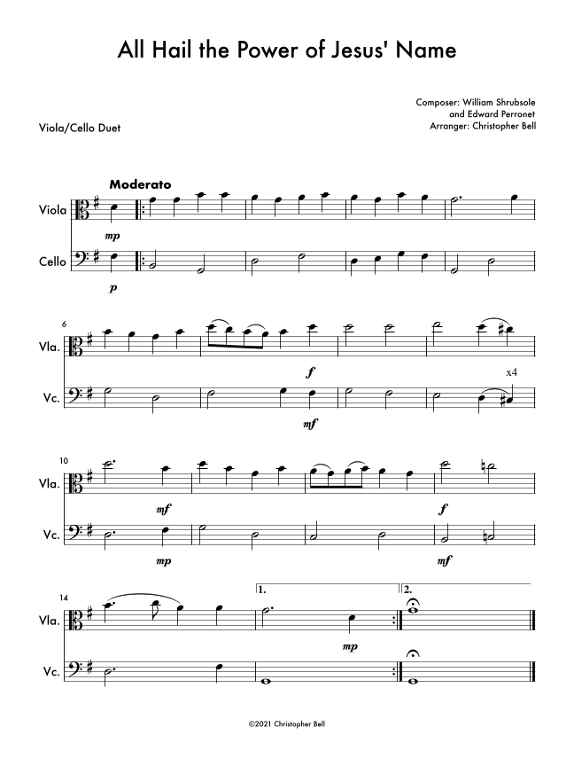 All Hail the Power of Jesus' Name - Easy Viola/Cello Duet (arr. Christopher Bell)