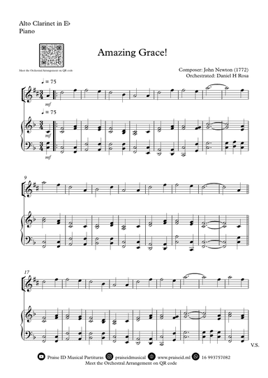 Amazing Grace How Sweet the sound - Easy E flat Clarinet and Piano (arr. Daniel H Rosa)