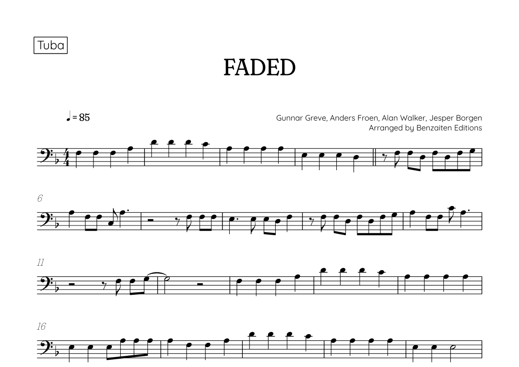Faded (arr. Benzaiten Editions)