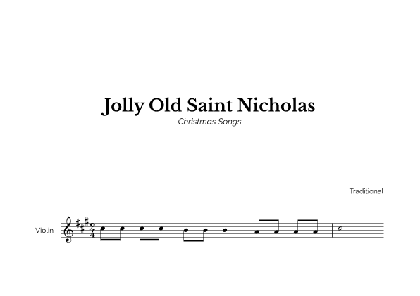 Jolly Old Saint Nicholas for Easy Violin Solo (arr. Marcos Soares)