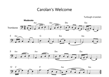 Carolan's Welcome - Trombone Lead Sheet with Chord Symbols (arr. Victor Araújo)