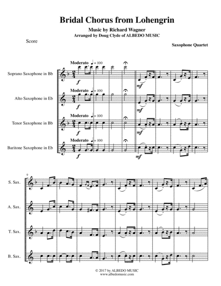 Wagner Bridal Chorus from Lohengrin for Saxophone Quartet (arr. Doug Clyde)