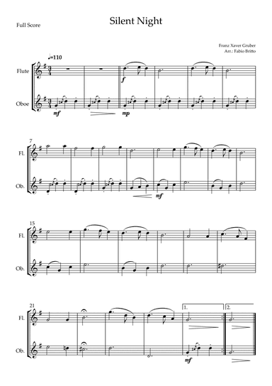 Silent Night (Christmas Song) for Flute & Oboe Duo (arr. Fabio Britto)