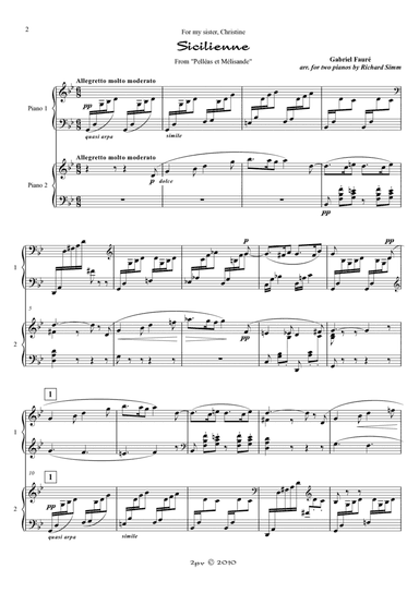 'Sicilienne' from 'Pelléas et Melisande', for 2 pianos (arr. Richard Simm)