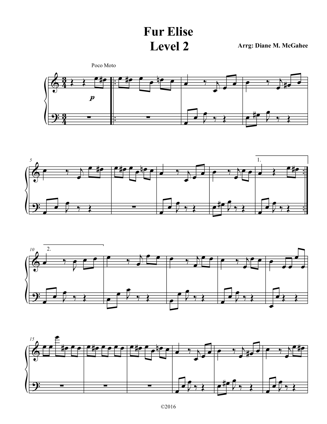Fur Elise (arr. Arranged by Diane M. McGahee)