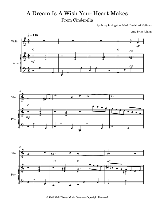 A Dream Is A Wish Your Heart Makes (arr. Tyler Adams)