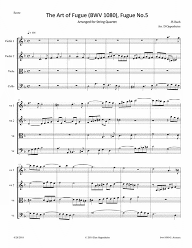 Bach: The Art of Fugue, BWV 1080 Fugue No. 5 arr. for String Quartet (arr. D Oppenheim)