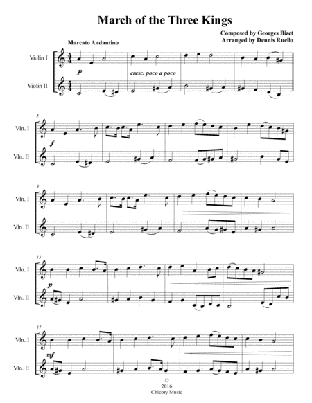 March of the Three Kings - Violin Duet - Intermediate (arr. Dennis Ruello)