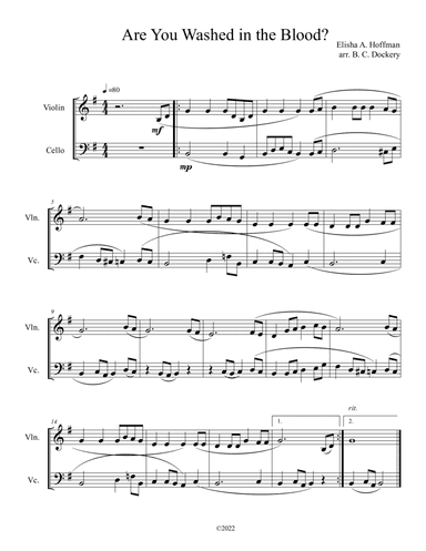 Are You Washed in the Blood? (Violin and Cello Duet) (arr. B. C. Dockery)