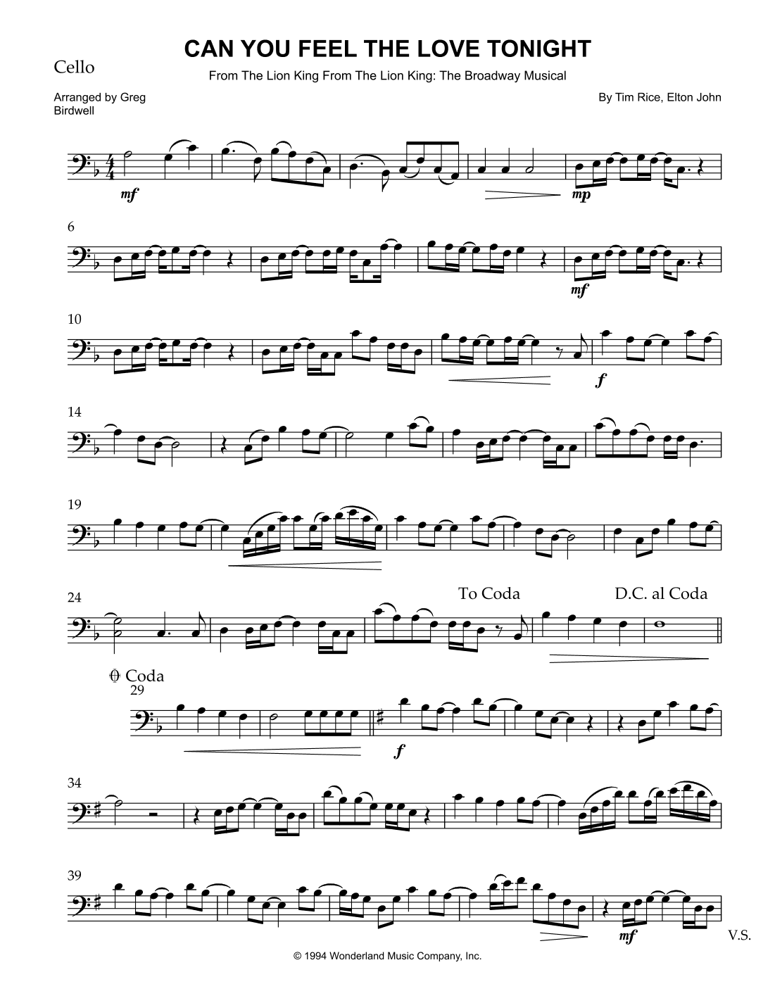 Can You Feel The Love Tonight (arr. Greg Birdwell)