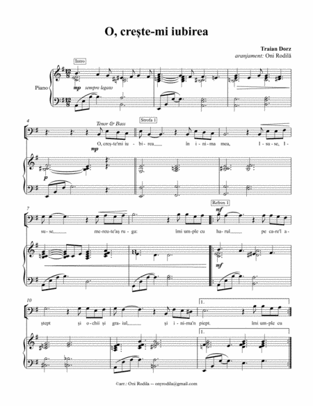 O creste'mi iubirea (arr. Oni Rodila)